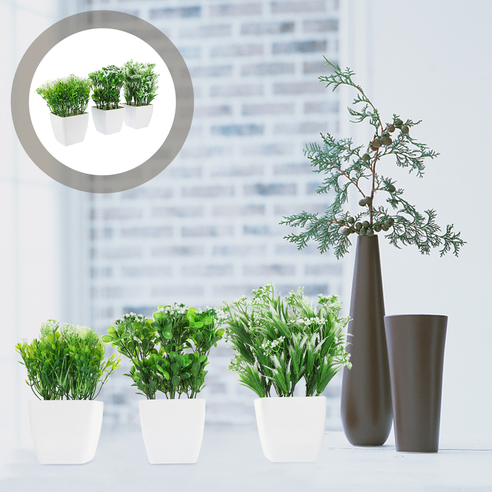 Bonsai Garden Cafe - 3Pcs Realistic Artificial Bonsai Plants Fake