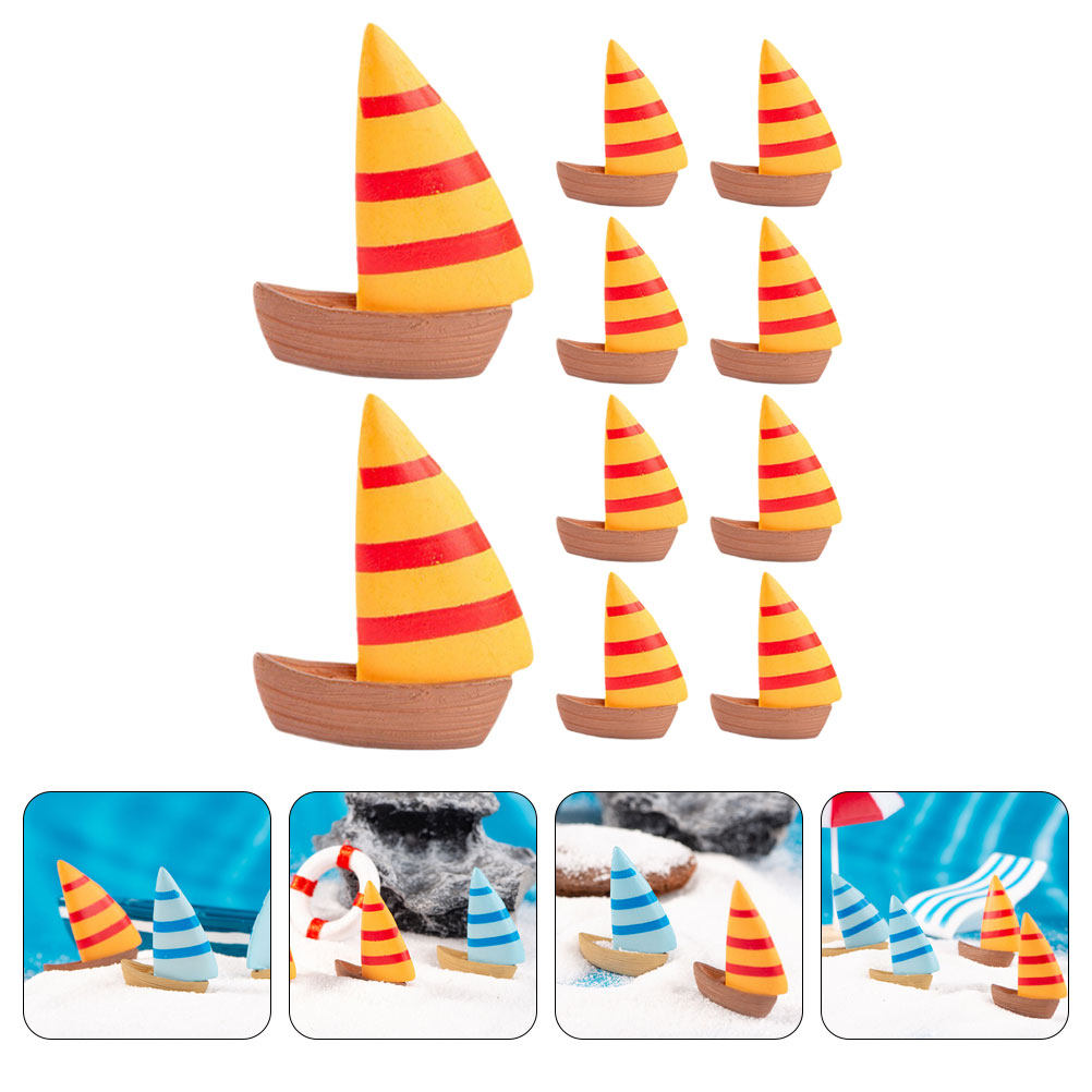 Bonsai Garden With Pond - 10Pcs Miniature Sailboat Decor PVC Garden